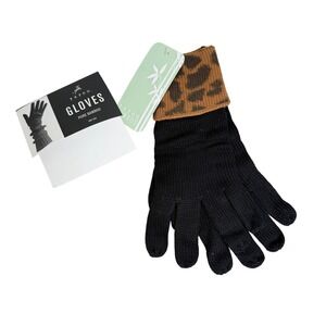 NWT Zazou G359 Leopard Cuff Pure Bamboo‎ Knit Gloves Black One Size New